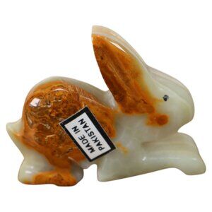 Hand-Carved Banded Onyx Bunny Figurine 2.5″ Pakistan Marble Stone Rabbit